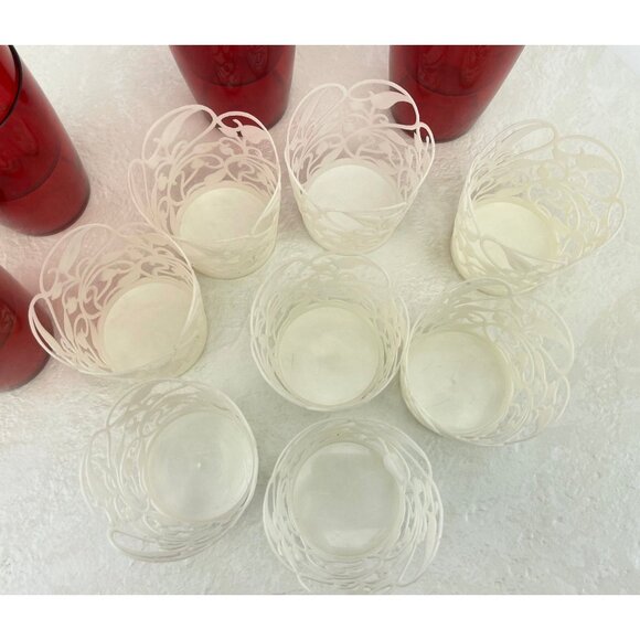 Vintage 70s tumblers, KH Hong Kong red plastic tumblers, filigree sleeves - Picture 10 of 10